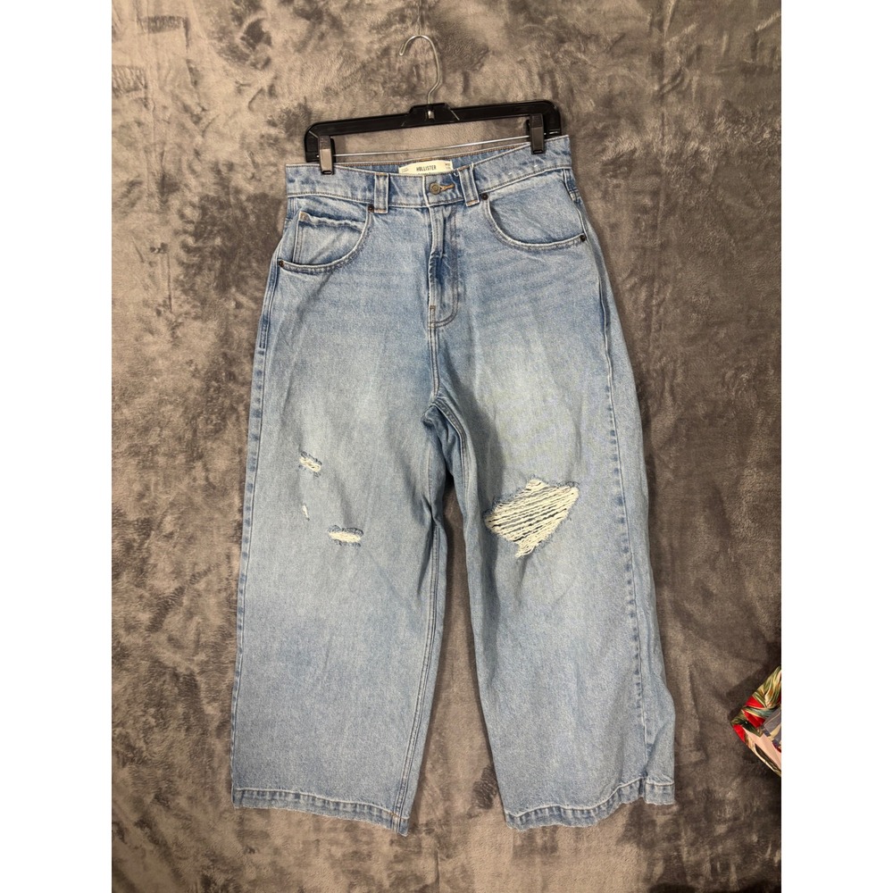 Hollister High Rise Wide Leg Distressed Jeans Light Wash Blue Womens 31x27